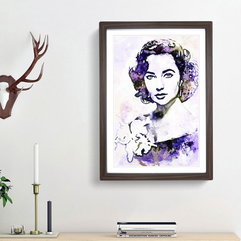 Elizabeth Taylor in Abstract - Picture Frame Painting Print, 87cm H x 62cm W x 2cm D, Walnut Framed