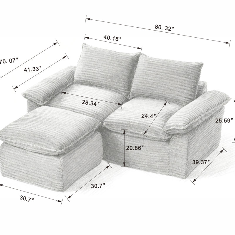 Modular Cloud Sofa with Corduroy Upholstery for Contemporary Living Spaces and Office Environments - Versatile Seating Solution with Premium Comfort