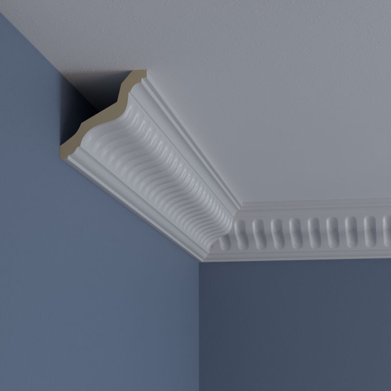 SAMPLE - Endurathane Linus Crown Moulding, 3 3/8"H x 3 3/8"P x 5"F x 12"L, Factory Primed