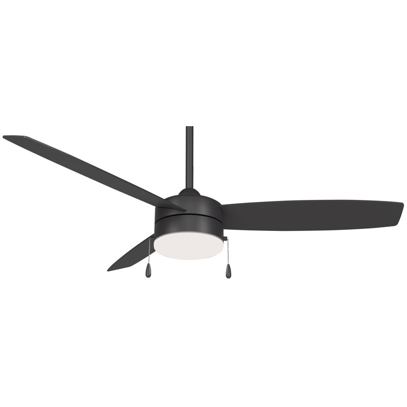 54" 3 - Blade LED Smart Standard Ceiling Fan with Pull Chain and Light Kit Included, Black