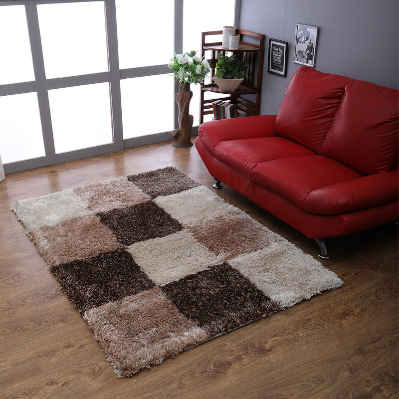 Tapis à poils longs en polyester touffeté à la main Manns - 9 pi x 12 pi, rectangulaire, de couleur brun beige, de conception géométrique moderne, de tapis épais antidérapants faits à la main pour le salon, la chambre à coucher