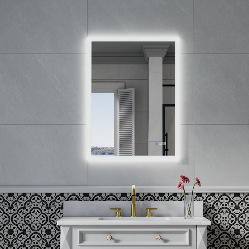 Brycenn Wall Mounted Bathroom Frameless With Back/Front Light LED Mirror,Anti-fog, 24" x 32"
