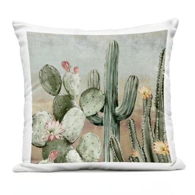 Cacti Blooms Among Thorns Outdoor Printed Pillow design by Luna Mavis