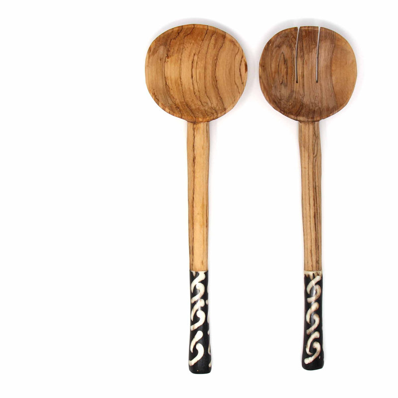 Ensemble de 2 assiettes à salade en bois d'olivier fait à la main