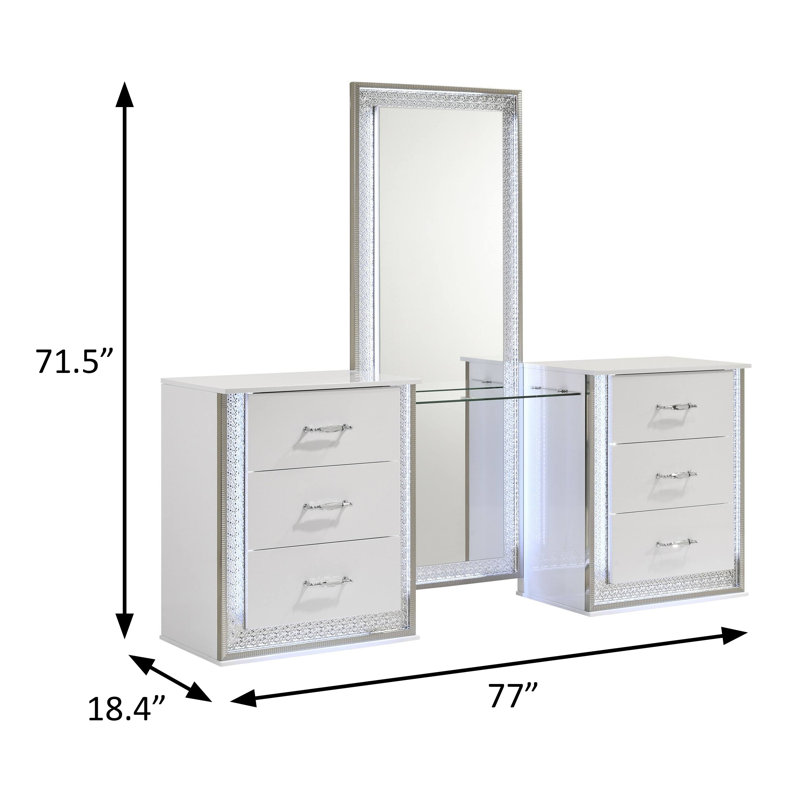 Ensemble coiffeuse 77 "avec tabouret Glam, blanc