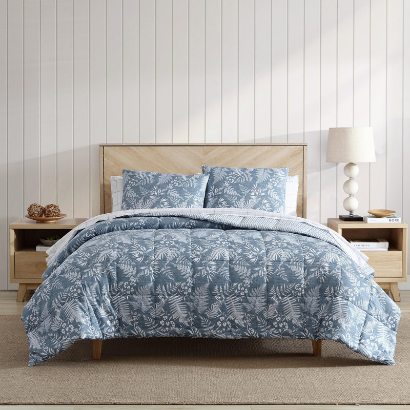 Eddie Bauer Fern Garden Blue Reversible Comforter Set, Twin Comforter + 1 Standard Sham