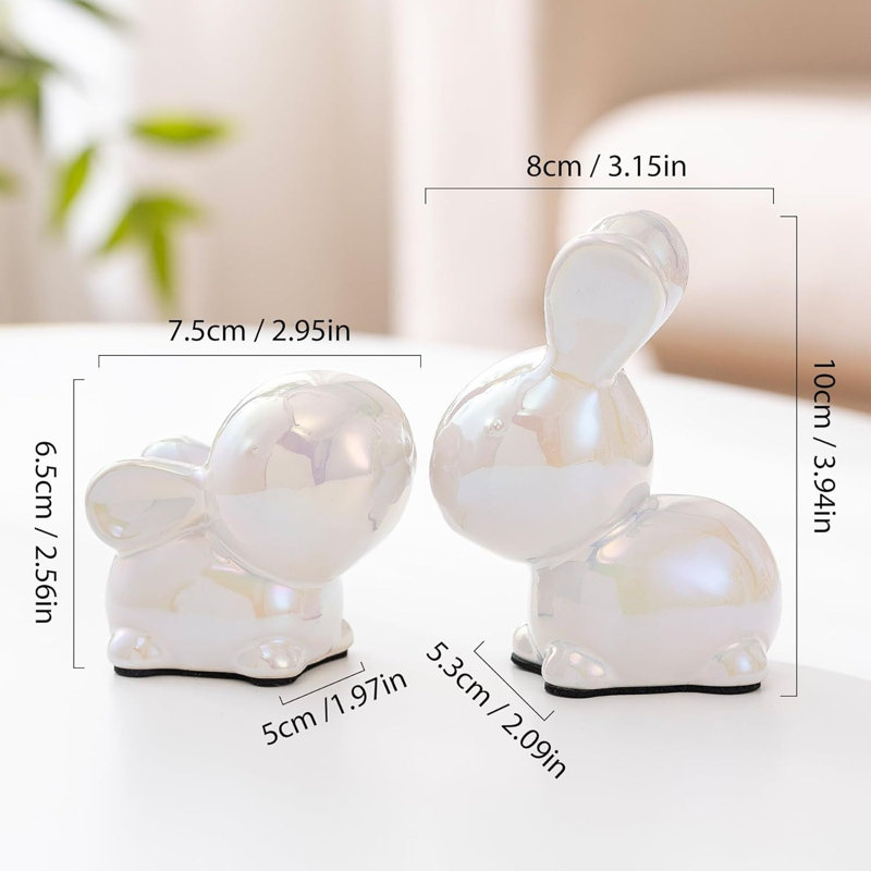 White Ceramic Bunny Figurine Set (2-Piece)