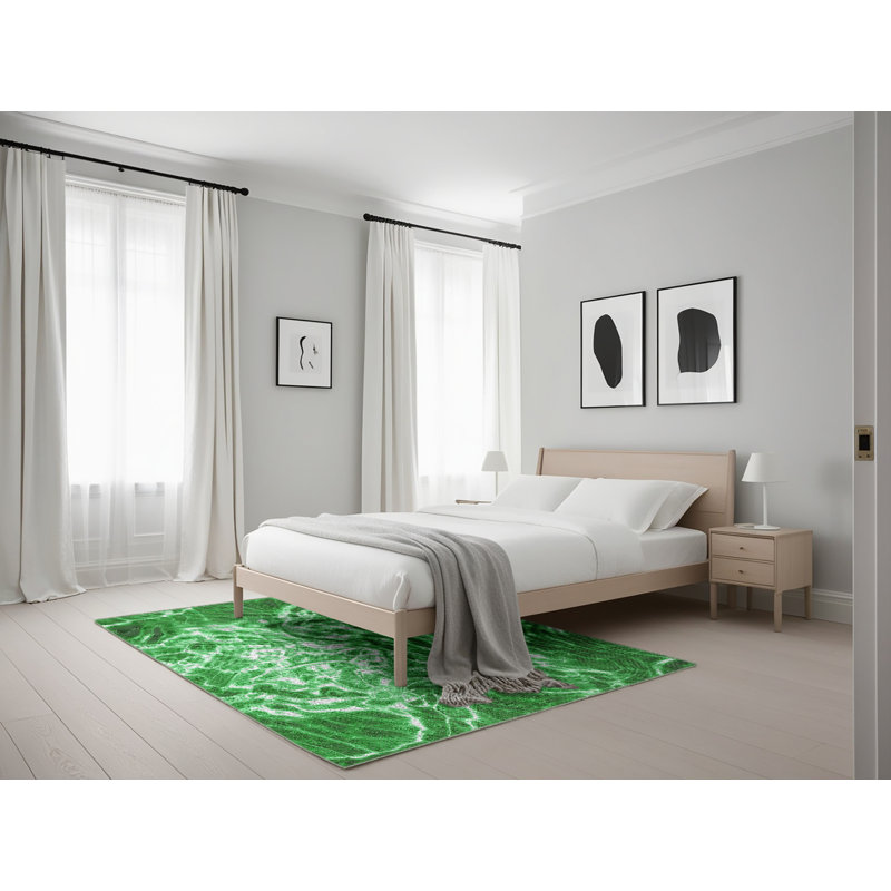 Vert abstrait Tapis décoratif, Rectangle 5 pi x 7 pi