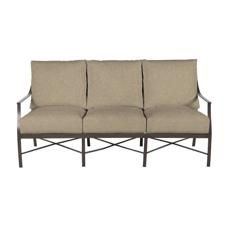 Monaco 74.5" Wide Outdoor Patio Sofa with Cushions, No Welt, Slate Gray, Linen Forest