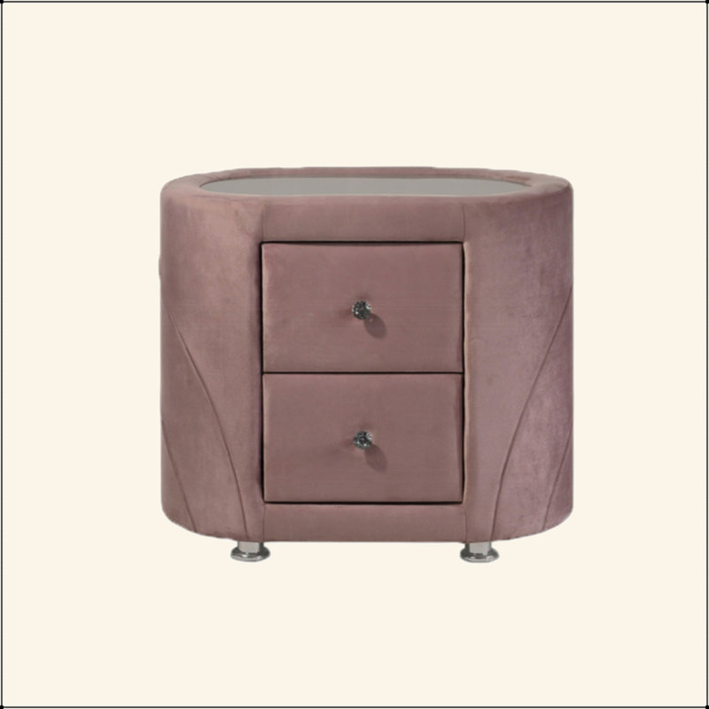Table de chevet rembourrée en velours avec 2 tiroirs, rose