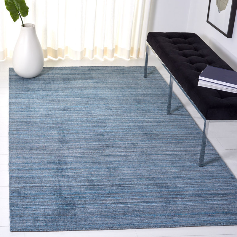 Abbie-Jo Hand Loomed Viscose/Cotton/Wool Solid Color Rug in Teal/Blue, Rectangle 8' x 10'