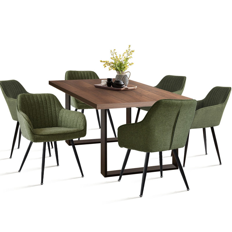 Bhagirath 31.5'' W 6-Person Rectangular Dining Set, Walnut, Green