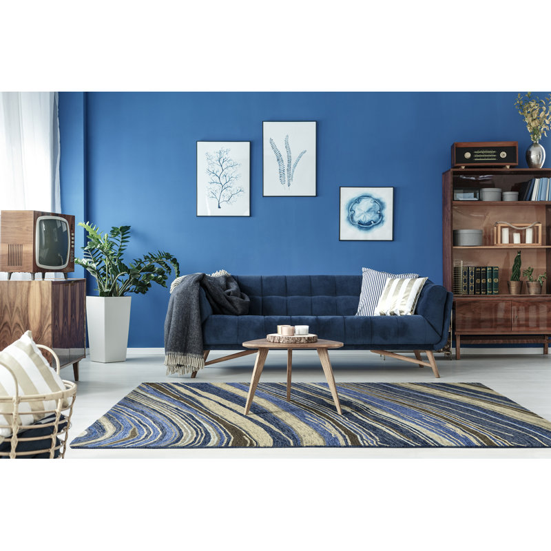 Blue and Beige Hand-Tufted Wool Rectangular Rug
