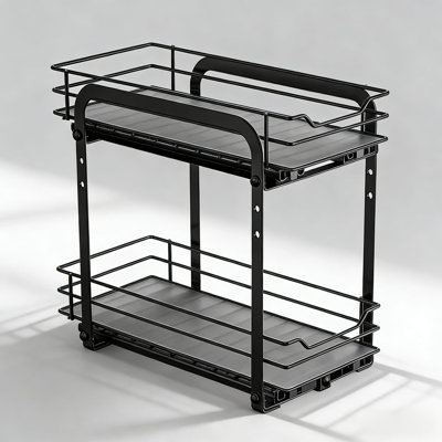 Étagère à épices coulissante à 2 niveaux pour armoires, panier en métal réglable robuste avec glissières à roulement à billes lisses, rangement pour épices facile d'accès pour garde-manger et armoire de cuisine