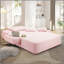 Luxueuse chaise longue en velours côtelé moelleux avec 3 coussins, canapé-lit convertible avec poche de rangement, conception sans cadre et mousse de compression pour les petits espaces, salon, appartement, rose bébé-2045143852