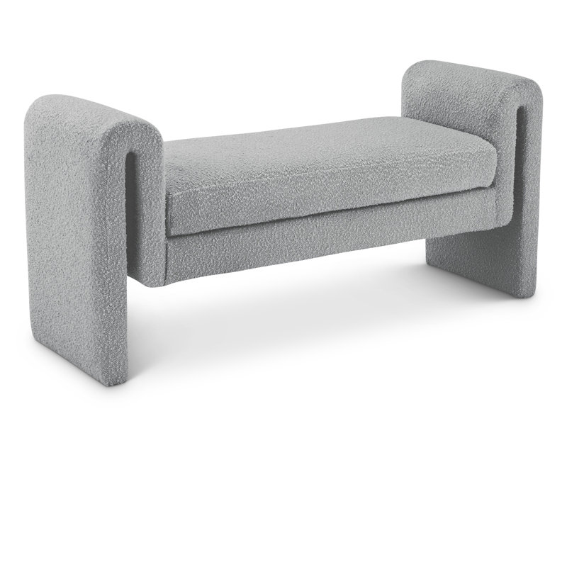 Hiroyasu Upholstered Boucle Bench, Grey Boucle Fabric
