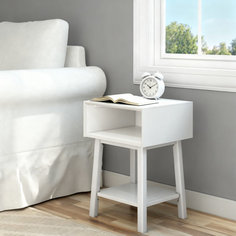 Table d'appoint de style Mid-Century moderne avec tablette de rangement, table de bout en bois massif pour le salon, petite table de chevet et table de chevet avec assemblage facile