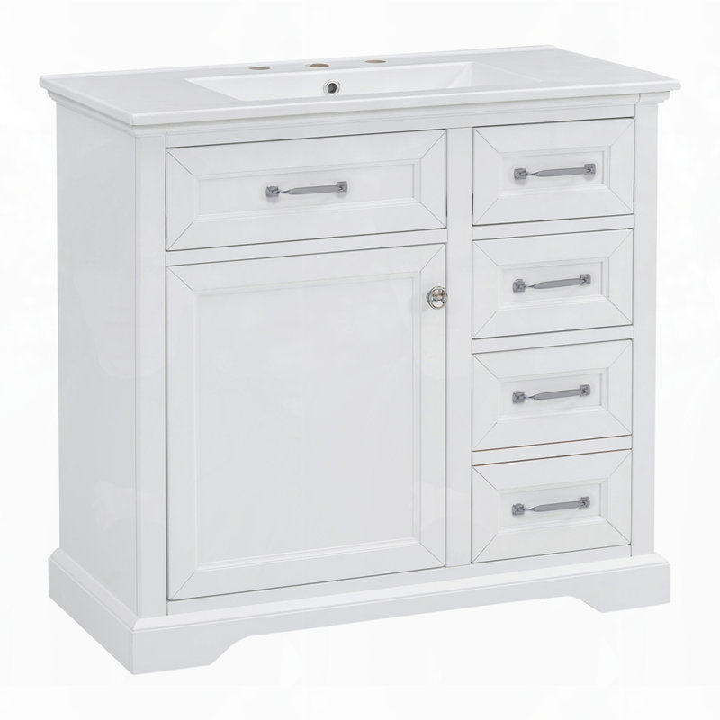 Meuble-lavabo sous-comptoir en céramique avec tiroir, Blanc