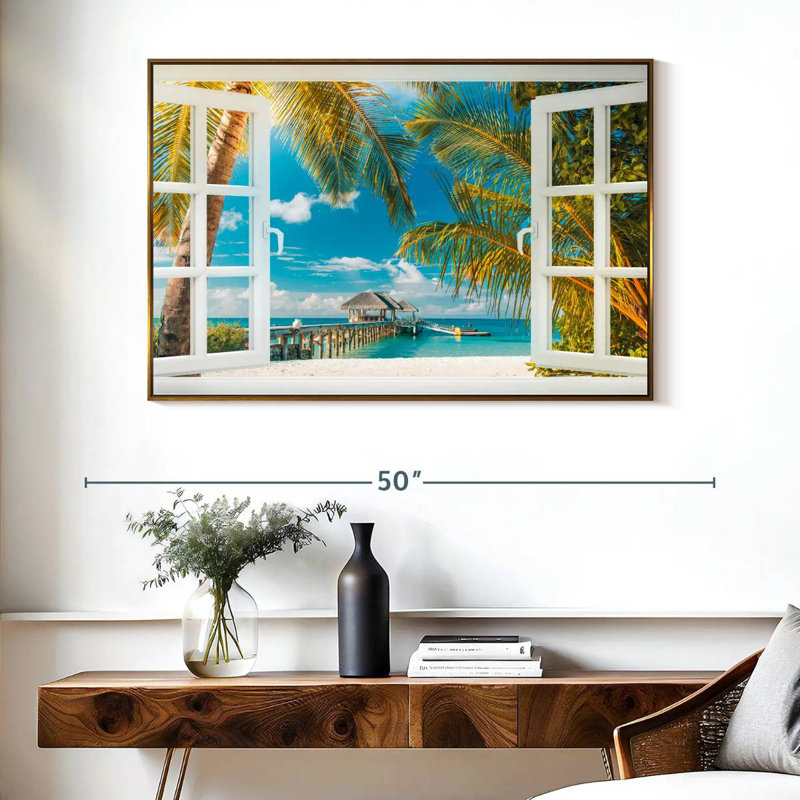 Faux scène de fenêtre, Cadre flottant doré, 40 po x 27 po