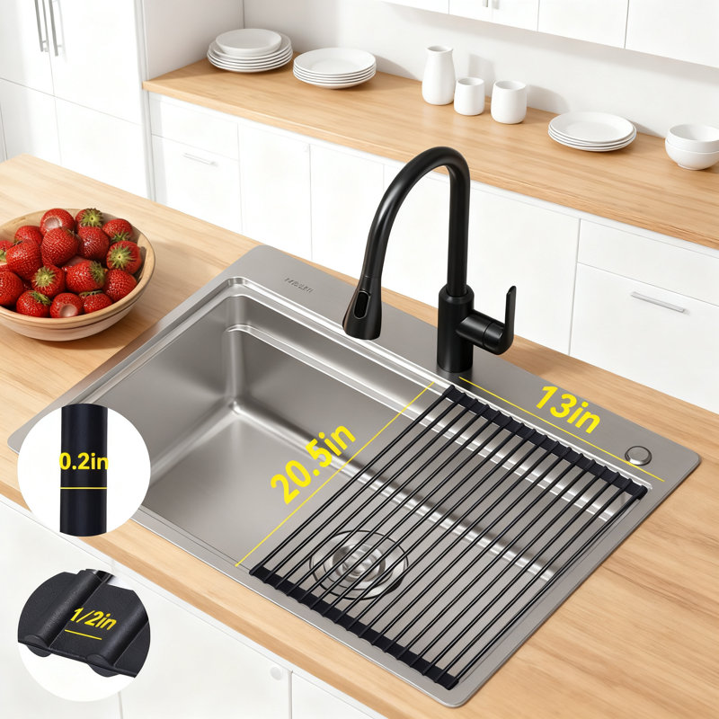 Égouttoir à vaisselle à roulettes sur le lavabo, égouttoir à vaisselle en acier inoxydable enveloppé de silicone avec conception antidérapante, résistant à la chaleur pour la cuisine, comptoir peu encombrant