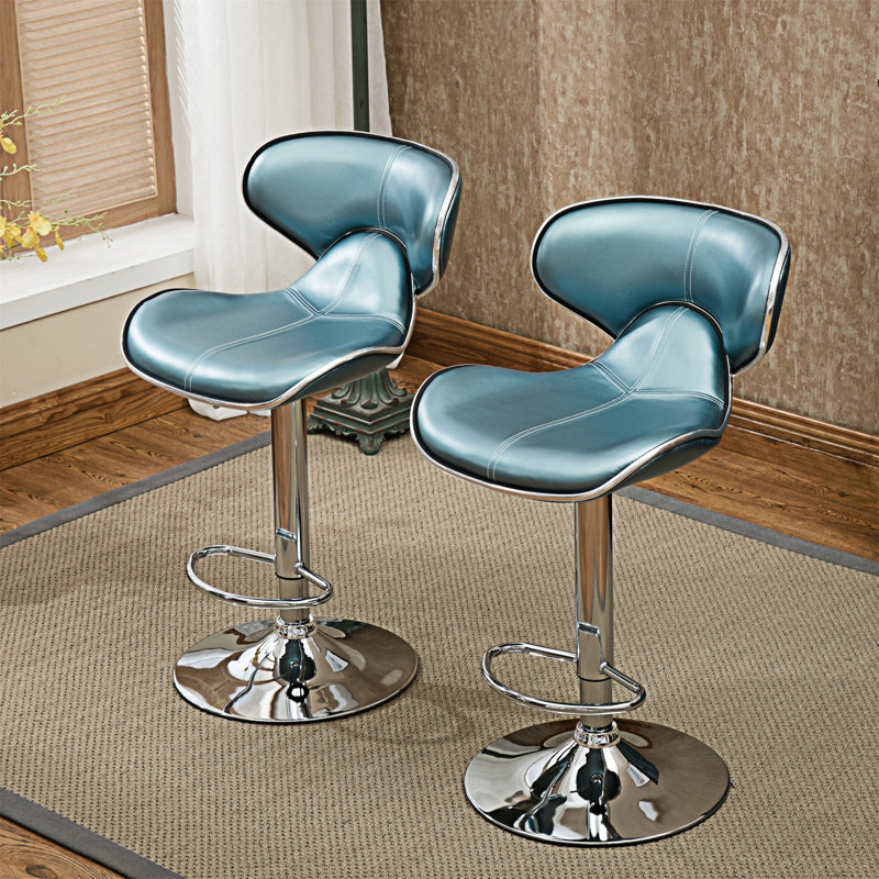 Leopoldo Swivel Upholstered Adjustable with Metal Frame, Blue