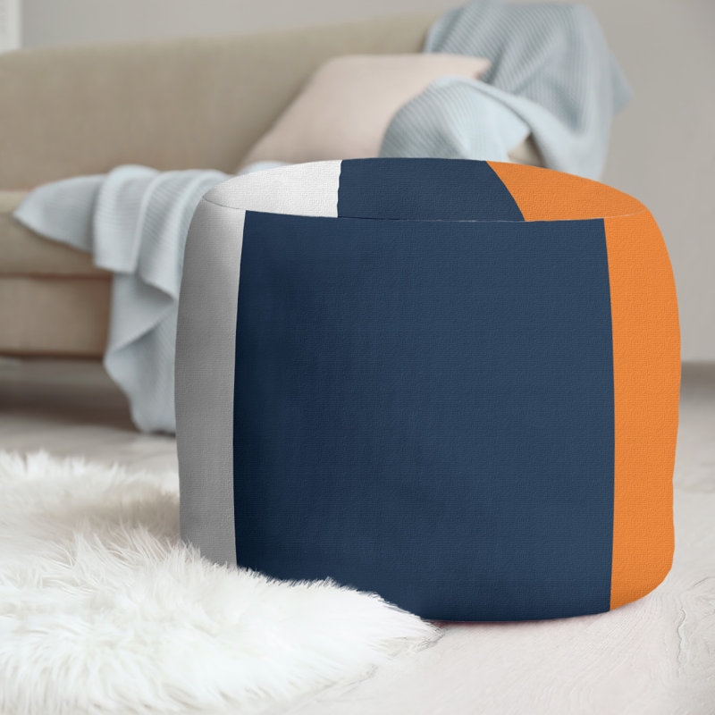Repose-pieds cubique rond à rayures 20,5", Blanc / bleu / orange