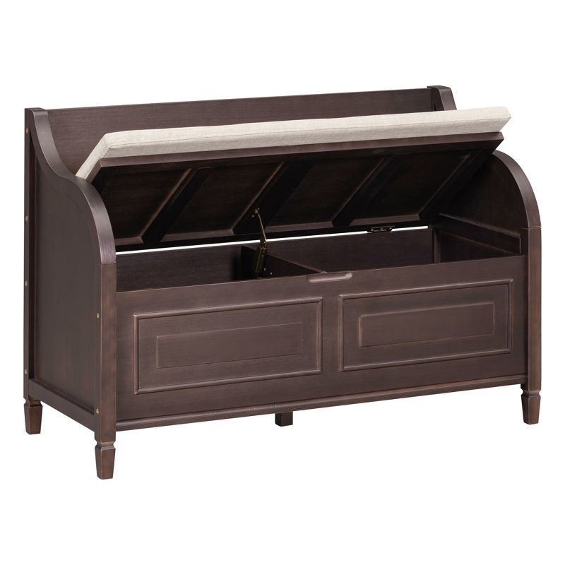 Rustic Style Solid Wood Entryway Multifunctional Storage Bench With Safety Hinge, Espresso