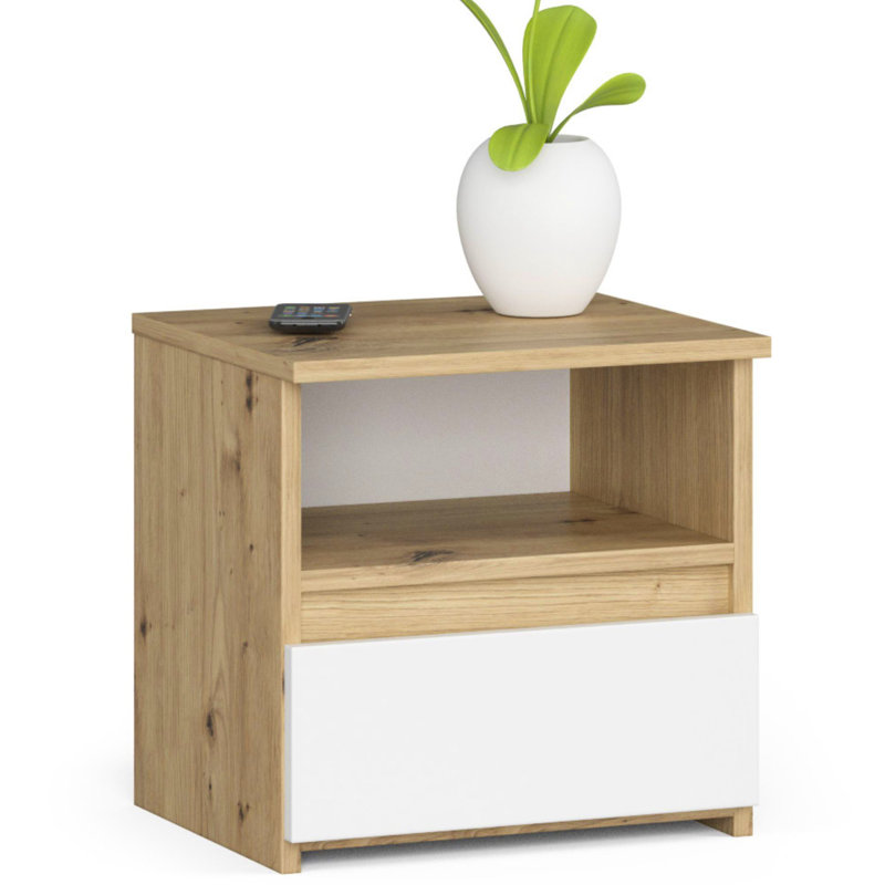 Resmi 40cm W Particle Board Bedside Table, Oak, White