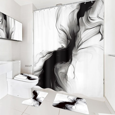 Yellow Gray Watercolor Floral Shower Curtain Sets 4-Piece Non-Slip Bath Mat Set