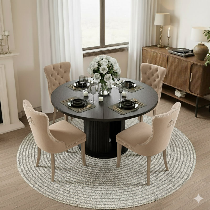 48 Inch Round Dining Table Sets For 4-6 People, Khaki