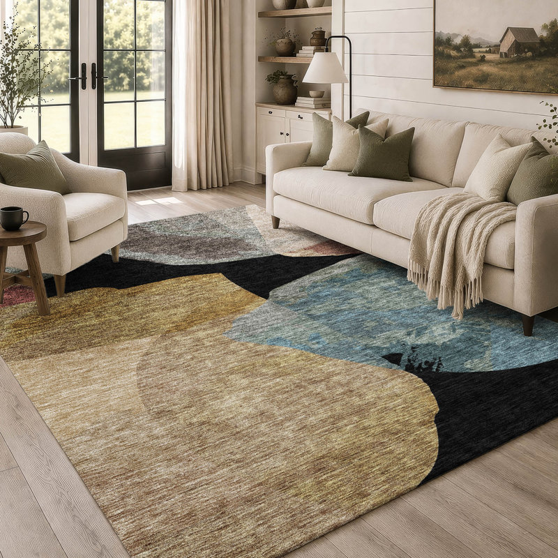 Tapis moderne lavable à la machine intérieur / extérieur ACN2901, Black, 10' x 14'