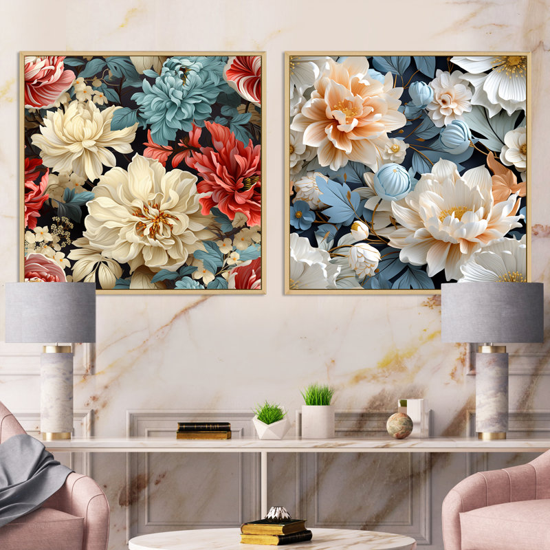 Rutha - Ensemble de 2 collages carrés floraux, Cadre flottant brun, H 30 po x l 61 po