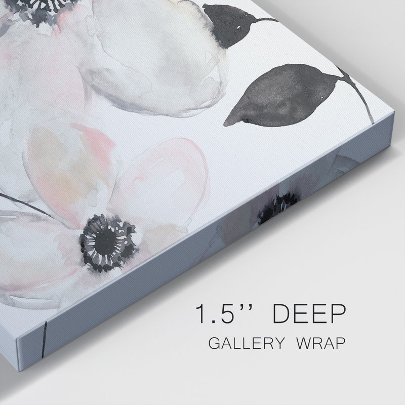 «Black & Blush Anemone II» - Toile tendue avec châssis de qualité supérieure - prête à être accrochée