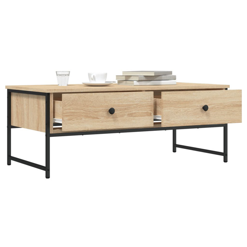Hubler Four Leg Coffee Table with Storage, Sonoma Oak