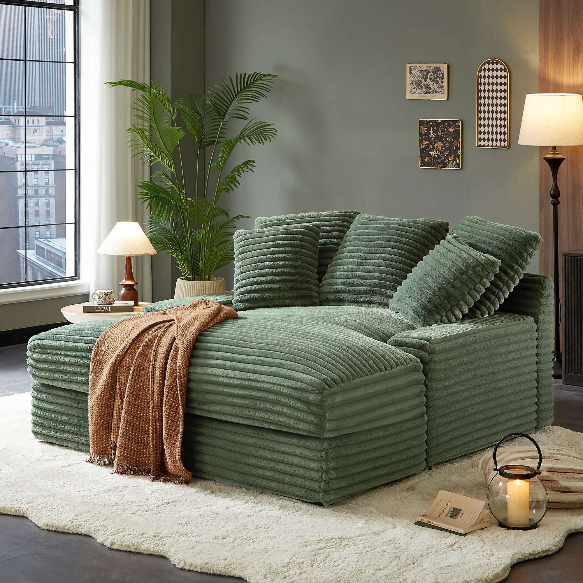 Canapé Simple En Velours Côtelé Vert Clair OLDEN