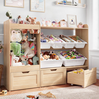 Rangement pour jouets H 41,3 po, grand rangement pour animaux en peluche avec 6 bacs en plastique, bibliothèques pour enfants avec 3 tiroirs mobiles pour chambre d'enfant, salle de jeux, chambre à coucher (chambre de bébé)