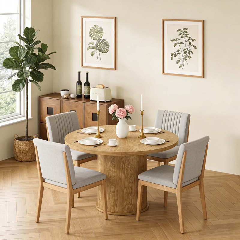 Table de salle à manger 43 po pour 4 personnes, table de cuisine compacte avec plateau en bois et base en métal robuste