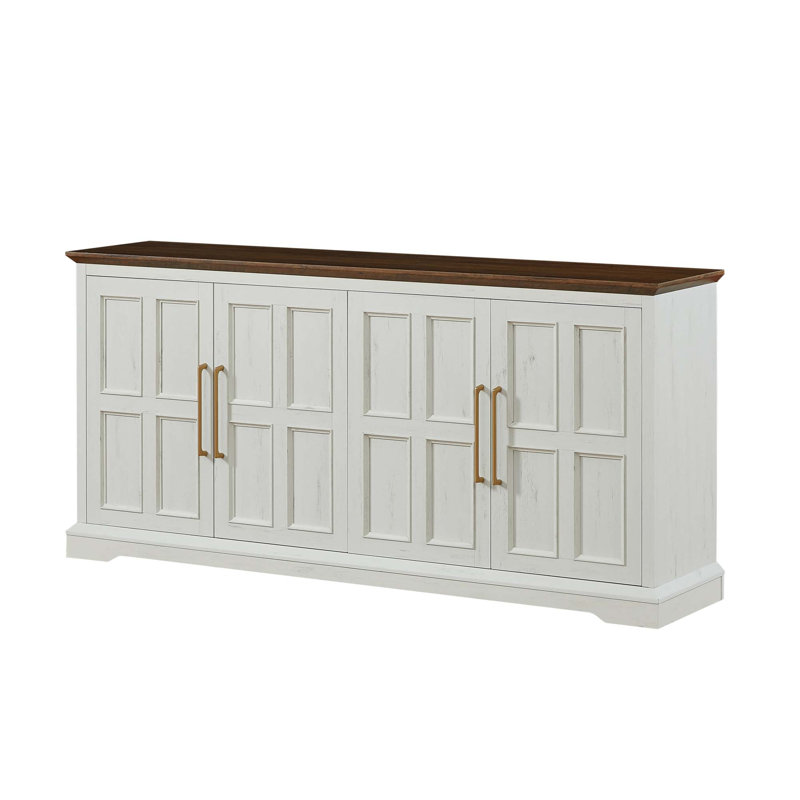 Buffet Modern Farmhouse avec rangement polyvalent, Blanc rustique; noyer