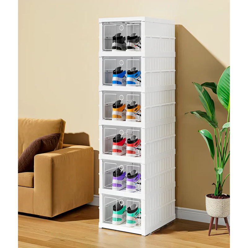 Range-chaussures pliable, armoire à chaussures empilable à 6 niveaux