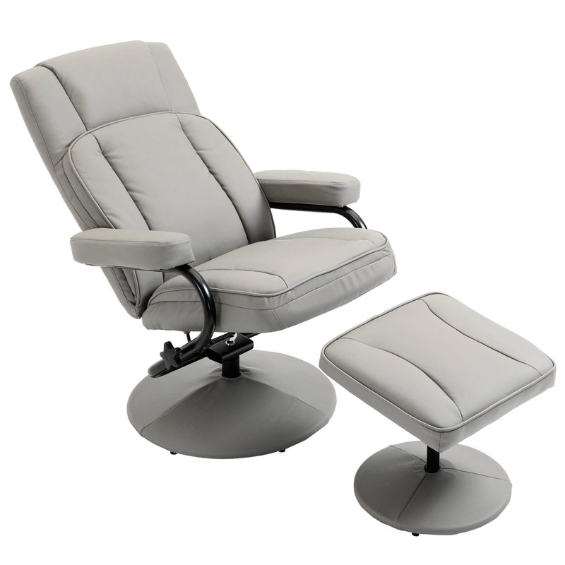 Fauteuil pivotant inclinable manuel en cuir de polyuréthane avec repose-pieds repose-pieds pour le salon, le bureau, la chambre à coucher, gris