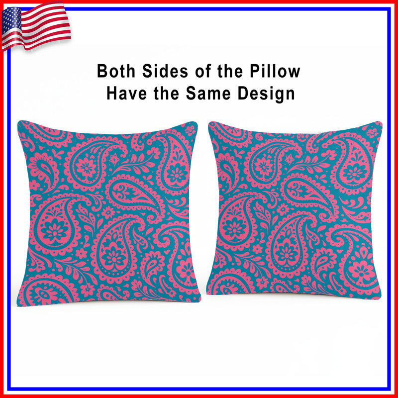Coussins décoratifs à motif cachemire rose et bleu, 20 x 20 inches