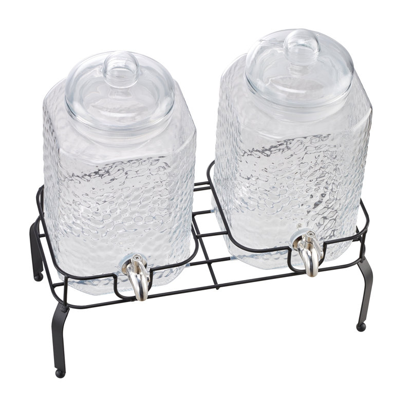 Ensemble de distributeur de boissons double en verre avec support - Serveur à boissons 1,5 gallon pour fêtes et mariages