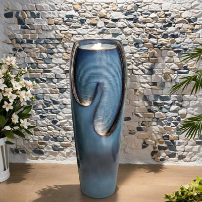 38.7" Tall Outdoor Antique Jar Water Fountain, Vintage Design With LED Lights, Garden, Patio & Yard Decor