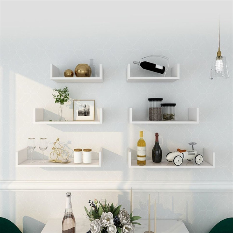 Floating Shelves Wall Mounted, Rustic U-Shape Design, Versatile Storage Solution For Home And Office, White