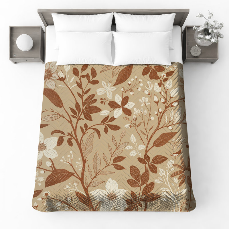 Couvre-lit matelassé beige à motif floral, Lit simple
