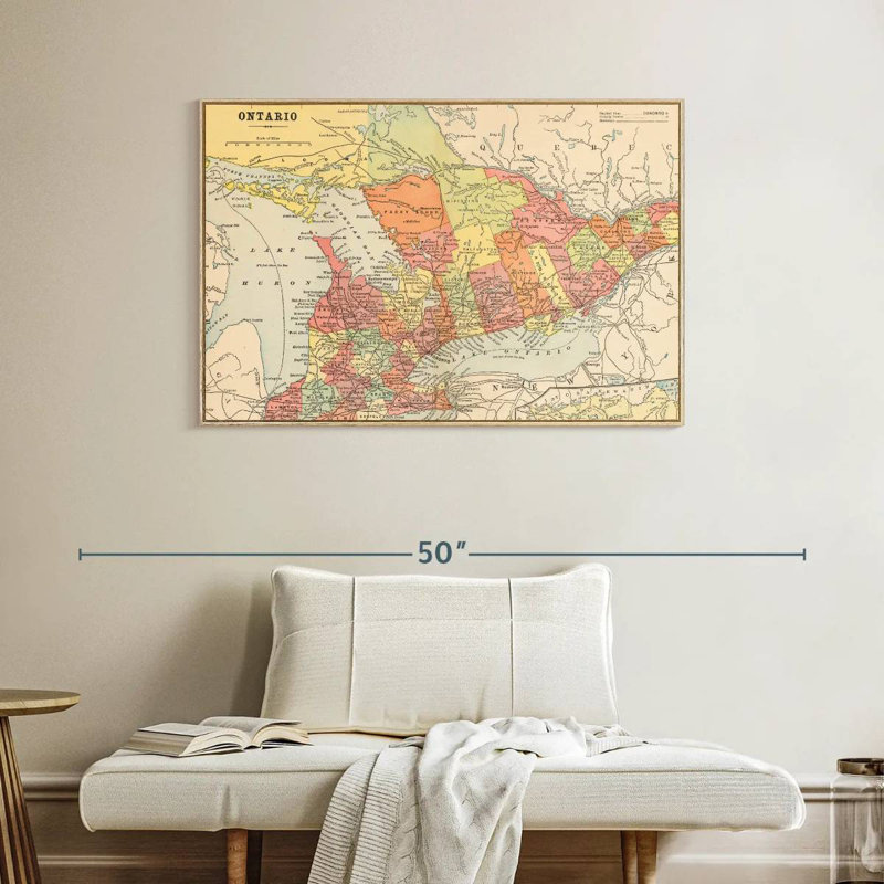 Carte de Ontario, Cadre flottant en bois naturel, 40 po x 27 po