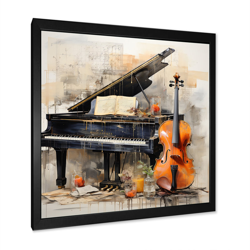 Mélodie musicale mélodique «Subdued» - musique, art mural, H 16 po x l 16 po x P 1 po, Cadre photo unique, Noir