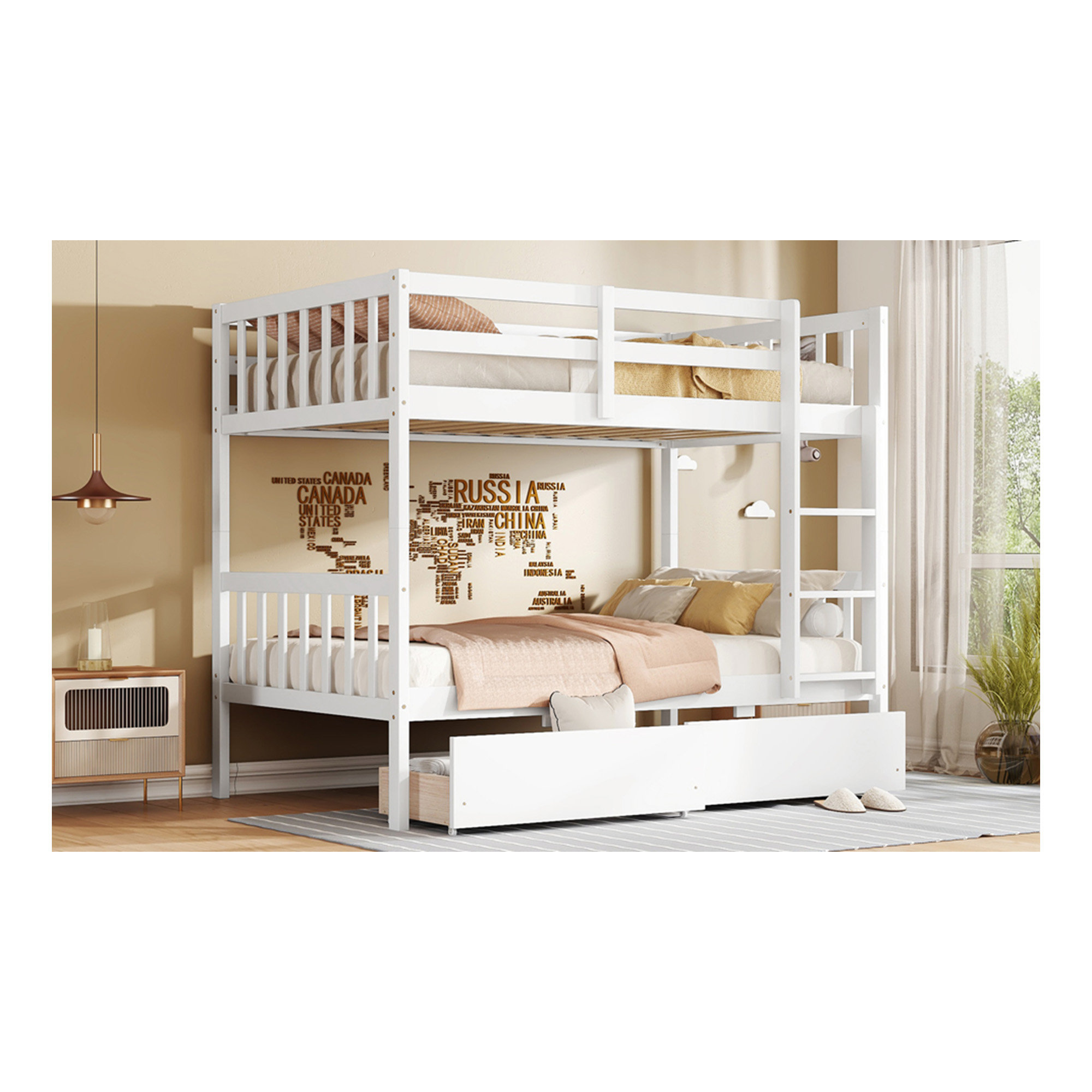 Latitude Run® Twin Over Twin Rubber Wood Bunk Bed With 2 Drawers ...