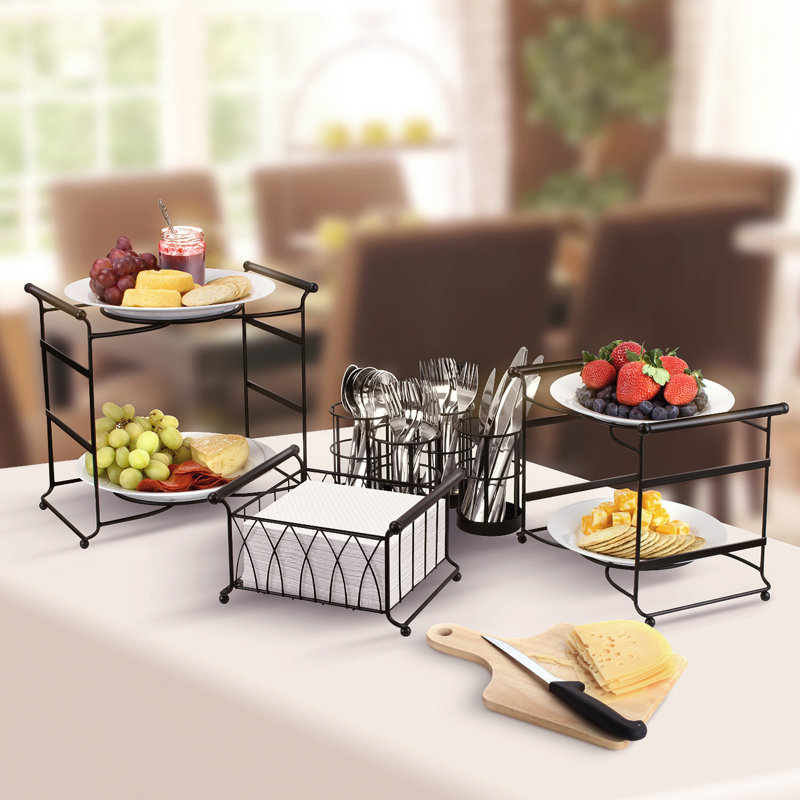 Black Carbon Steel 7-Piece Stackable Buffet Caddy Set