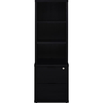 3-shelf Black Bookcase Featuring And Lockable Drawer, Mango Wood Grain Look, Engineered Build, Scratch-, Ideal For Primary Living Areas, 19.61 In Depth, 15.14 Width, 60.32 Height, 60.86 Lb With Mango